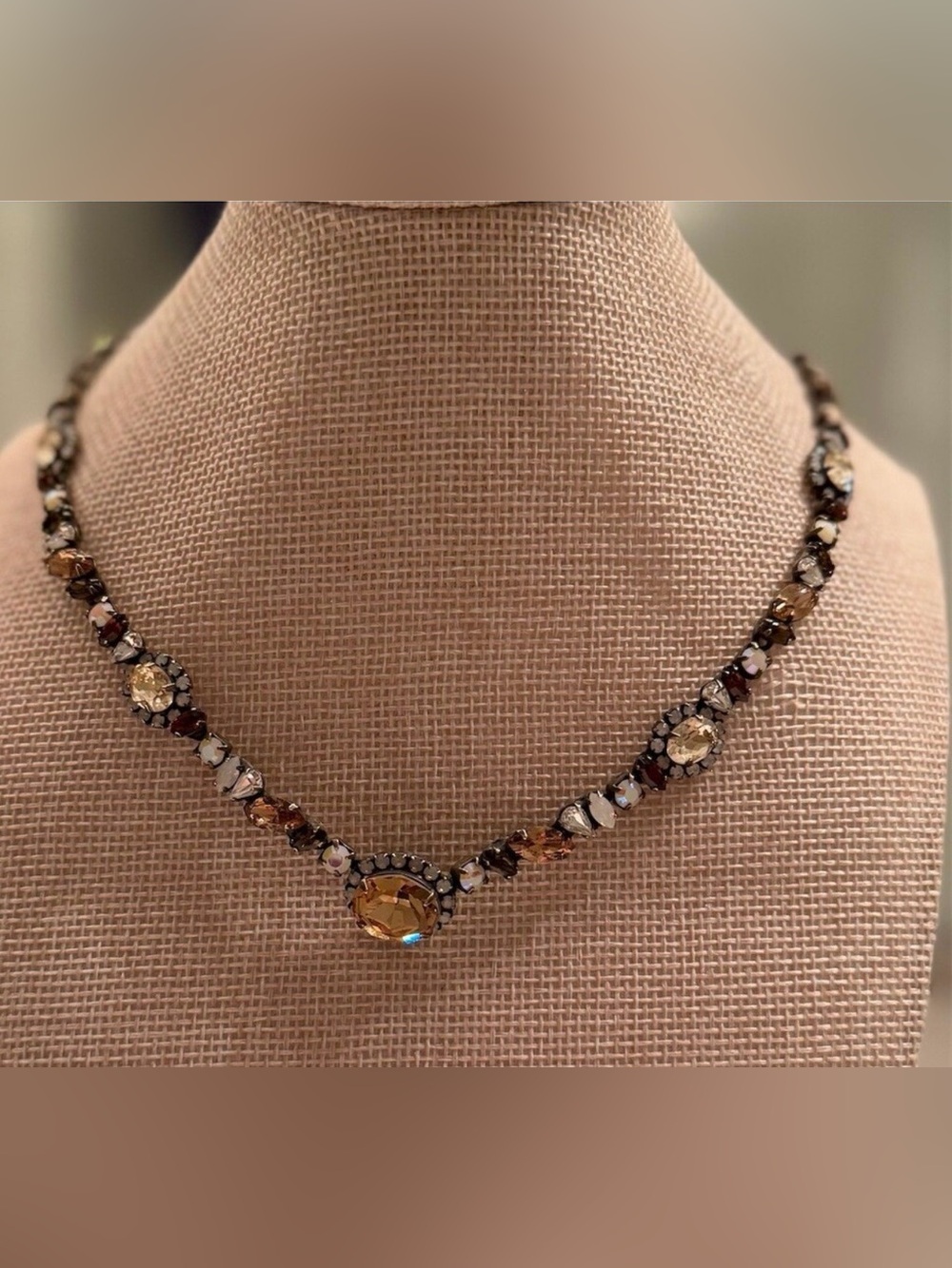 Sorrelli Station Necklace Amber Brown Crystal Oval Pendant